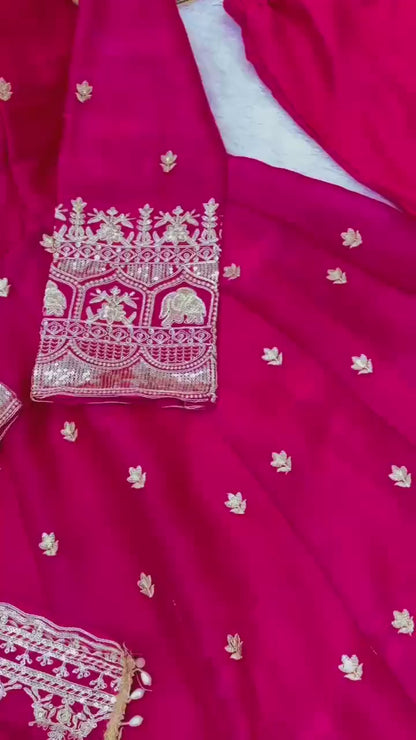 Premium Organza Silk Embroidered Anarkali Suit Set | Heavy Zari & Sequin Work | Party Wear Gown with Dupatta & Pant