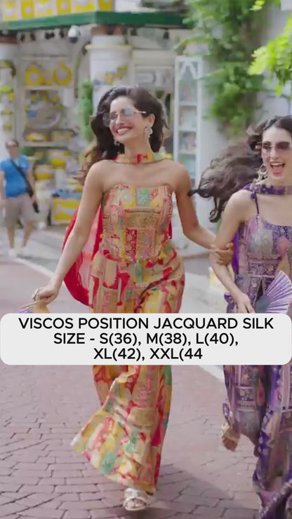 Designer Viscose Jacquard Silk Printed Co-Ord Set for Women