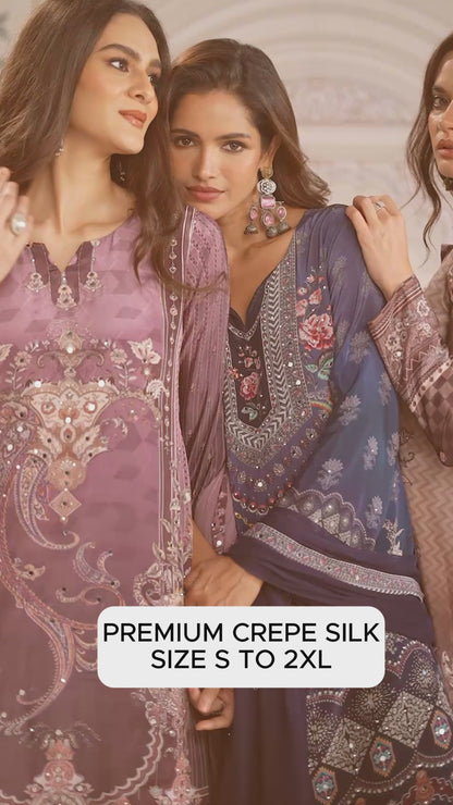 Premium Real Crepe Silk Embellished 3 Piece Sharara Set