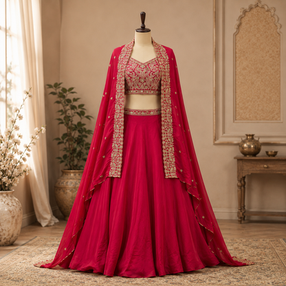 Premium Chinon Silk & Fendy Silk Embroidered Lehenga Set | Wedding & Festive Wear