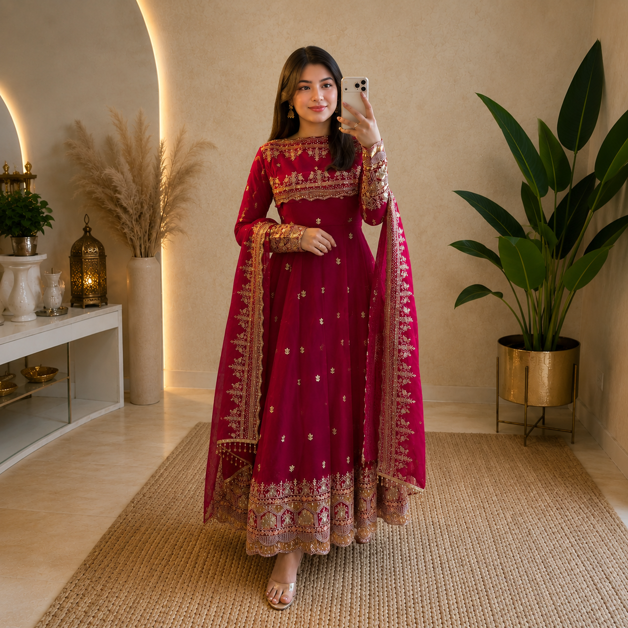Premium Organza Silk Embroidered Anarkali Suit Set | Heavy Zari & Sequin Work | Party Wear Gown with Dupatta & Pant
