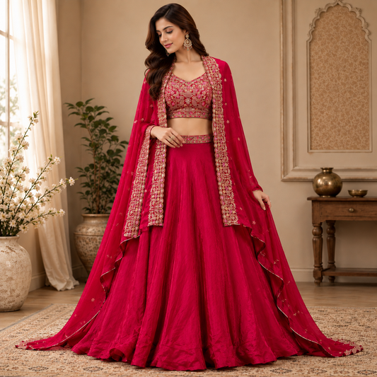 Premium Chinon Silk & Fendy Silk Embroidered Lehenga Set | Wedding & Festive Wear
