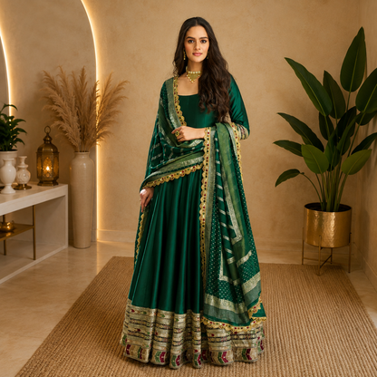 Premium Real Silk & Viscose Jacquard Silk Embroidered Gown With Dupatta