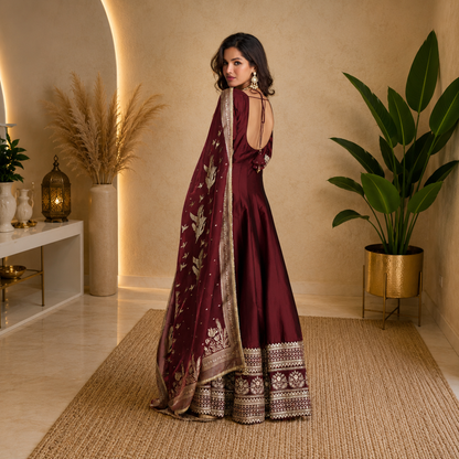 Premium Real Silk & Viscose Jacquard Silk Embroidered Gown With Dupatta