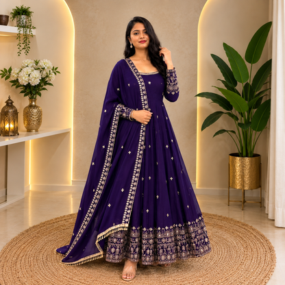 Women's Premium Ethnic Wear Embroidered Gown Set with Dupatta