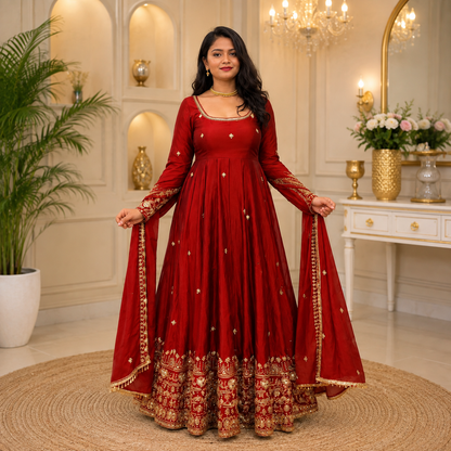 Women's Premium Ethnic Wear Embroidered Gown Set with Dupatta