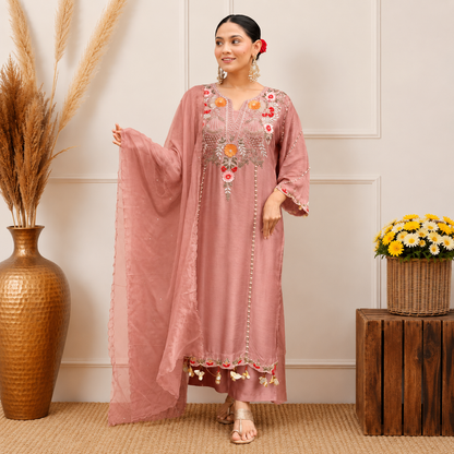 Women's Pure Viscose Chanderi Silk Embroidered Kurta Set with Heavy Chanderi Dupatta