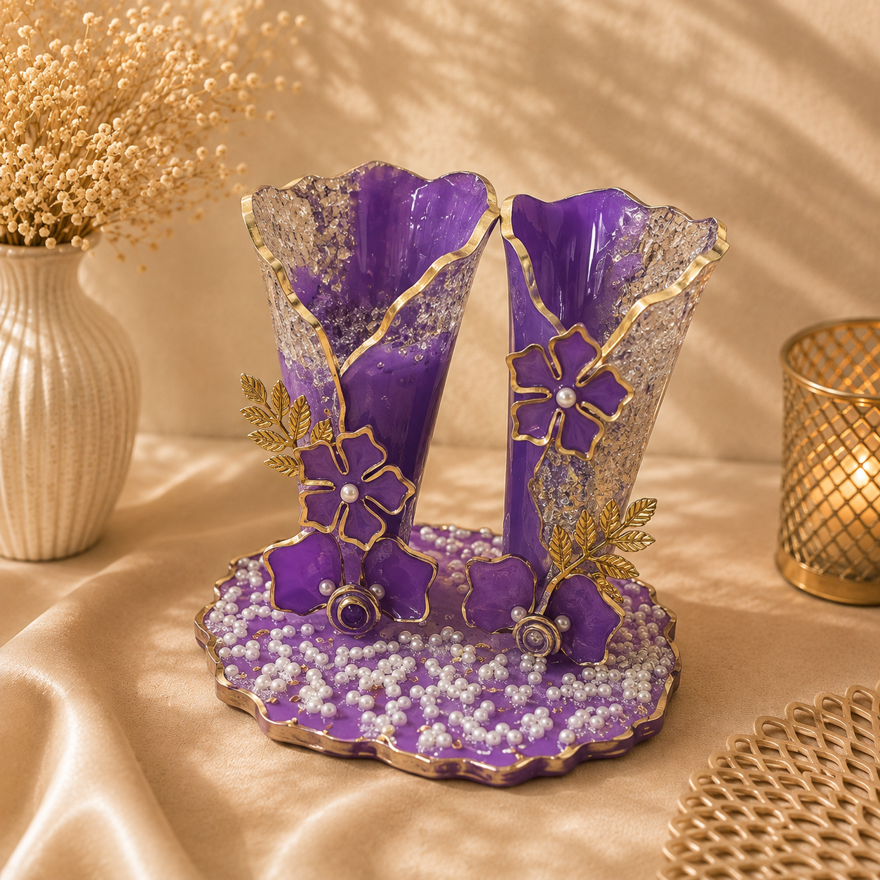 Luxury Handmade Resin Flower Vase Set (Set of 2) | Decorative Home & Office Décor