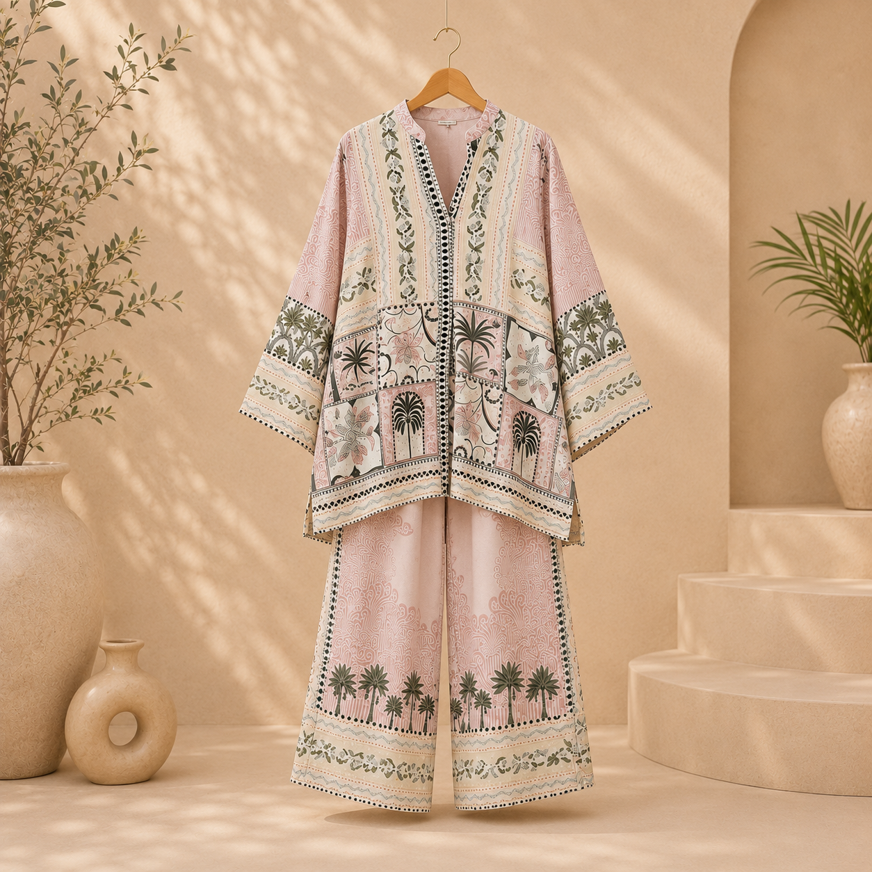 Premium Satin Printed Co-Ord Set - Blush Pink