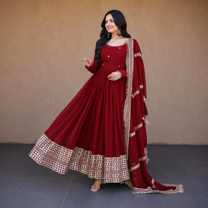 Premium Georgette Anarkali Suit Set | Embroidered 2 Piece Collection with Designer Dupatta | Festive, Wedding & Party Wear