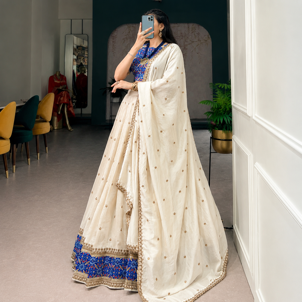 Party Wear Designer Vichitra Silk Lehenga Choli – Sequin & Thread Embroidery | Unstitched Blouse
