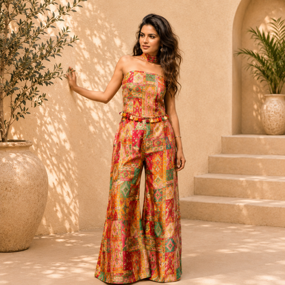 Designer Viscose Jacquard Silk Printed Co-Ord Set for Women