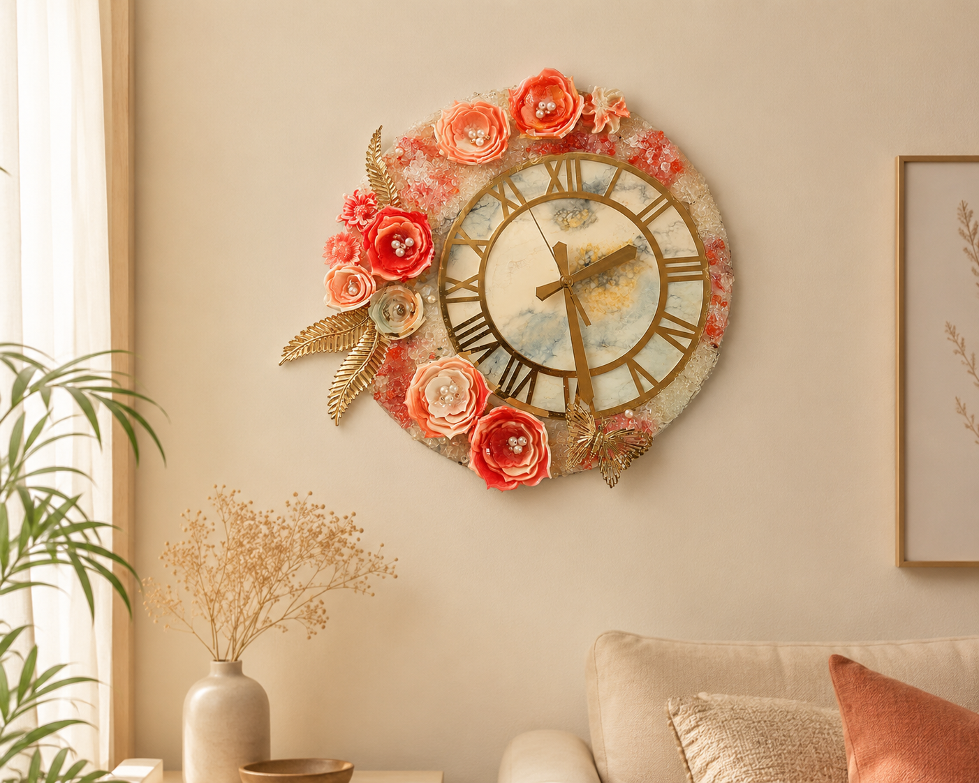 Luxury 3D Resin Wall Clock – Handmade Floral Epoxy Art Clock for Home Décor