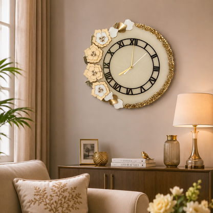 Luxury 3D Resin Floral Table Clock – Handmade Epoxy Art Clock for Elegant Home Décor