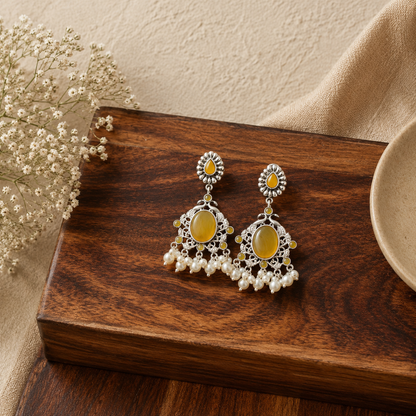 Yellow Sapphire Oxidised Silver Statement Earrings