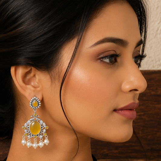 Yellow Sapphire Oxidised Silver Statement Earrings