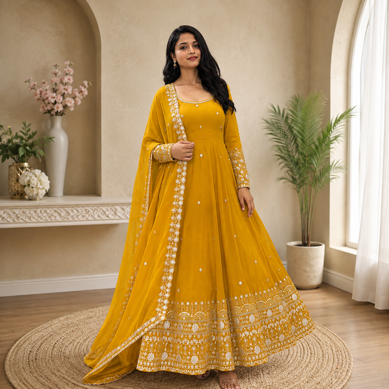 Women's Premium Ethnic Wear Embroidered Gown Set with Dupatta