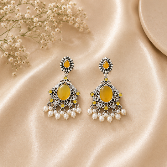 Yellow Sapphire Oxidised Silver Statement Earrings
